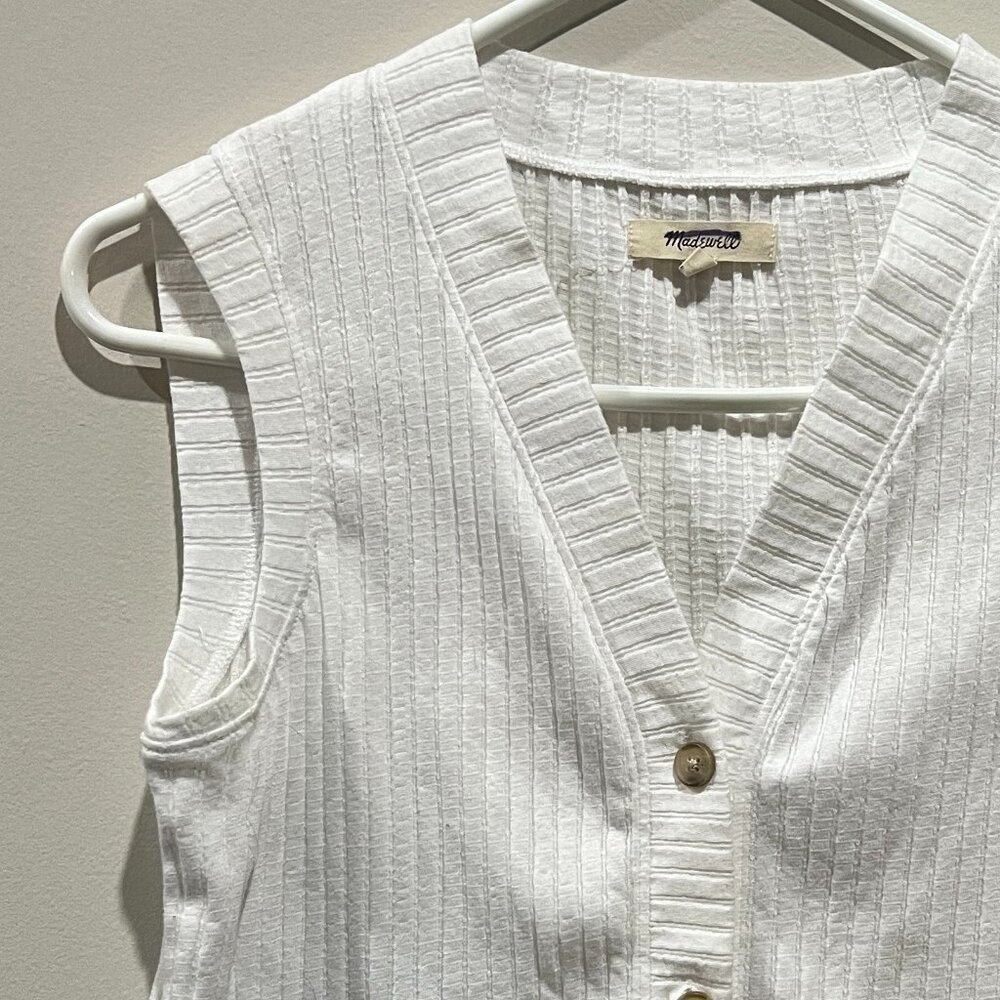 Madewell White Ribbed Knit Button-Up Vest (Size S)